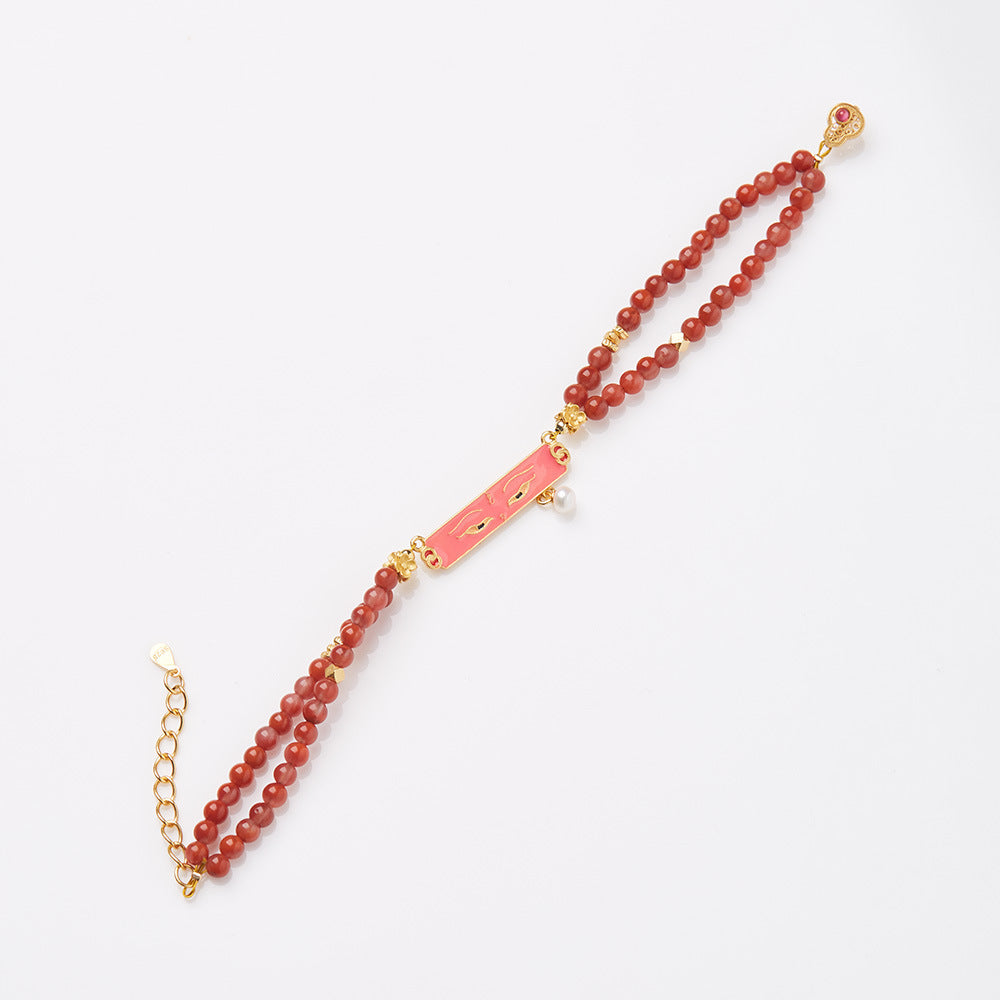 New Chinese Style Natural Sichuan Material4MM Liangshan South Red Agate Bracelet for Women, Small Rice Beads, Cherry Persimmon Red, South Red Agate Collection