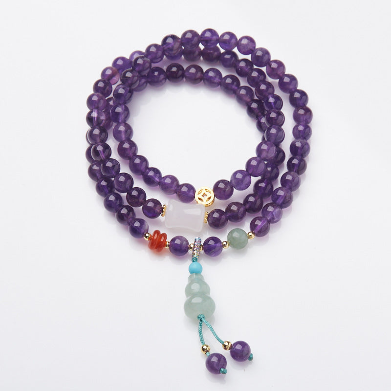 New Chinese Style Natural6MM Amethyst Bracelet for Women Gourd Coin Good Luck Crystal Bracelet Gift for Best Friend