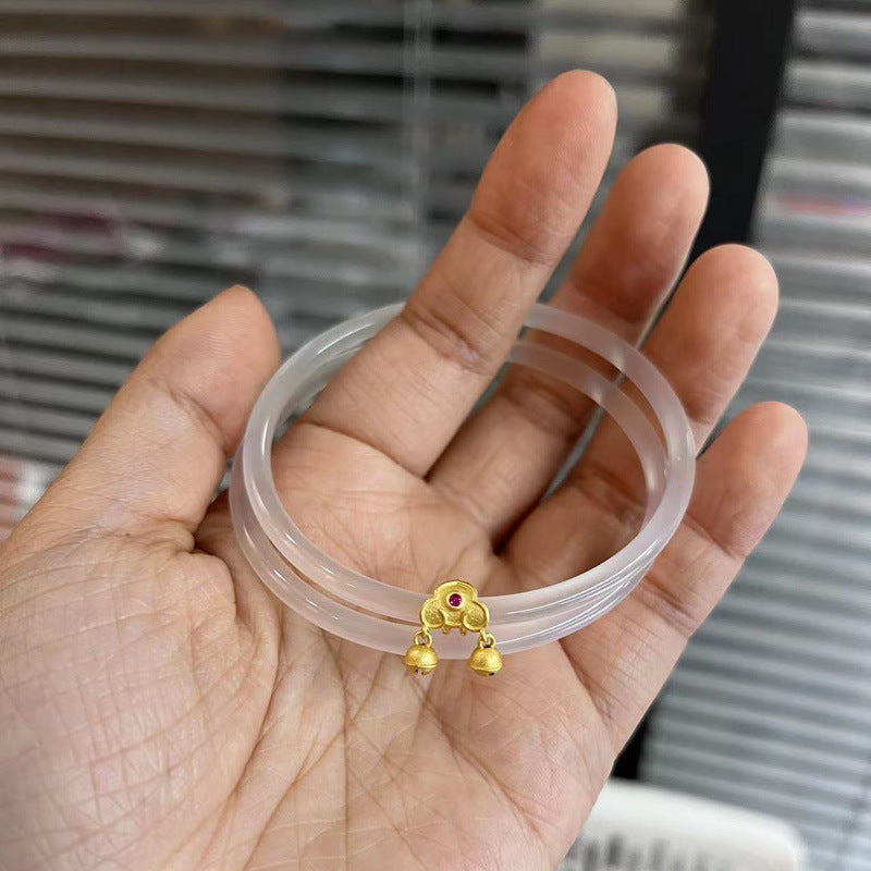 Gold-Devouring Beast Natural Chalcedony Ding-Dang Bracelet Agate Bracelet Ultra-Thin Strip Delicate and Exquisite Jade Bracelet Women's Jewelry Accessories