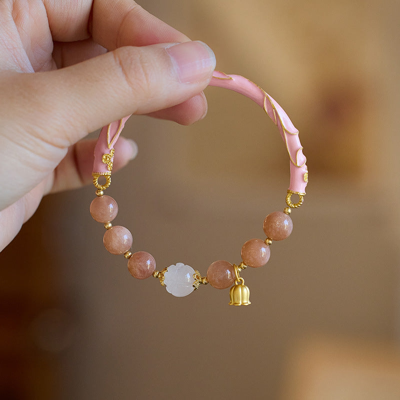 Xiangji Same Style Half Life Natural Sunstone Bracelet for Women Lily of the Valley Flower Wish Half Bracelet Gift for Best Friend