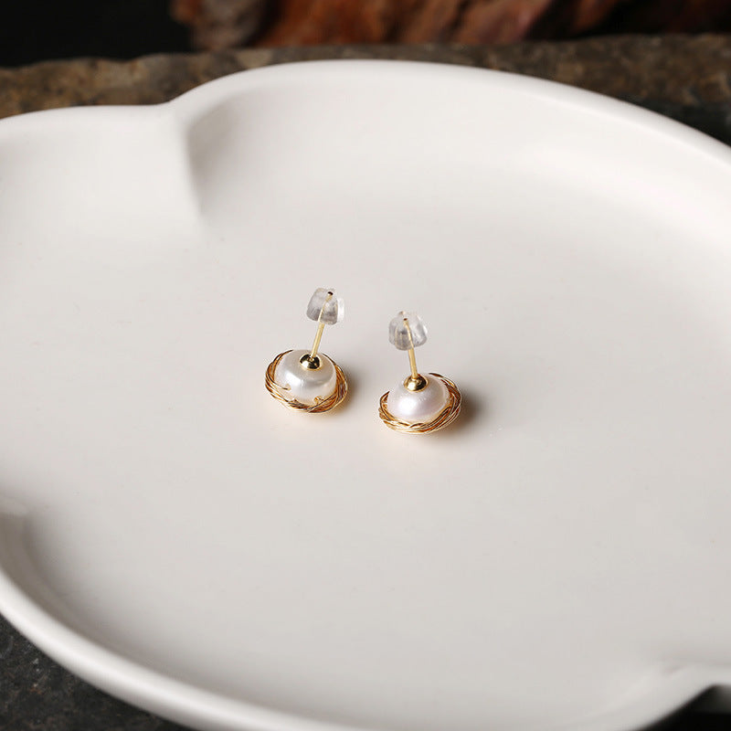 Handgefertigte, mit 14 Karat Gold gefüllte, mit Draht umwickelte Ohrringe aus natürlicher Perle im Vintage-Palaststil, super beliebt, elegante Ohrringe im Internet-Promi-Stil für Frauen
