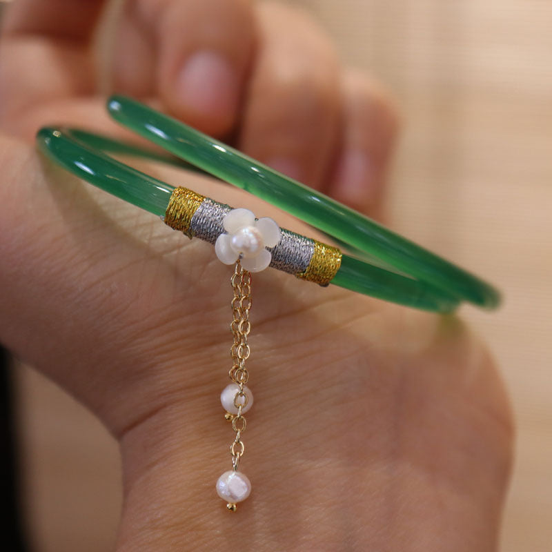 Gold-Devouring Beast Natural Chalcedony Ding-Dang Bracelet Agate Bracelet Ultra-Thin Strip Delicate and Exquisite Jade Bracelet Women's Jewelry Accessories
