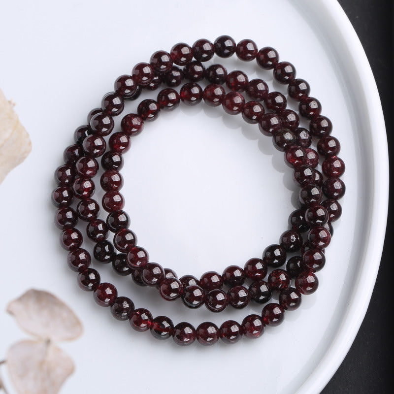 Natural Garnet Bracelet for Women Rose Red Garnet Three Circle Bracelet Simple Design Bracelet