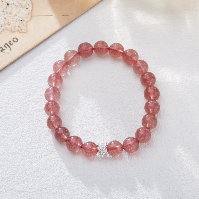 Natural Strawberry Quartz Bracelet for Women Wealth Flower Pixiu Good Luck Pink Crystal Gemstone Design Bracelet Gift