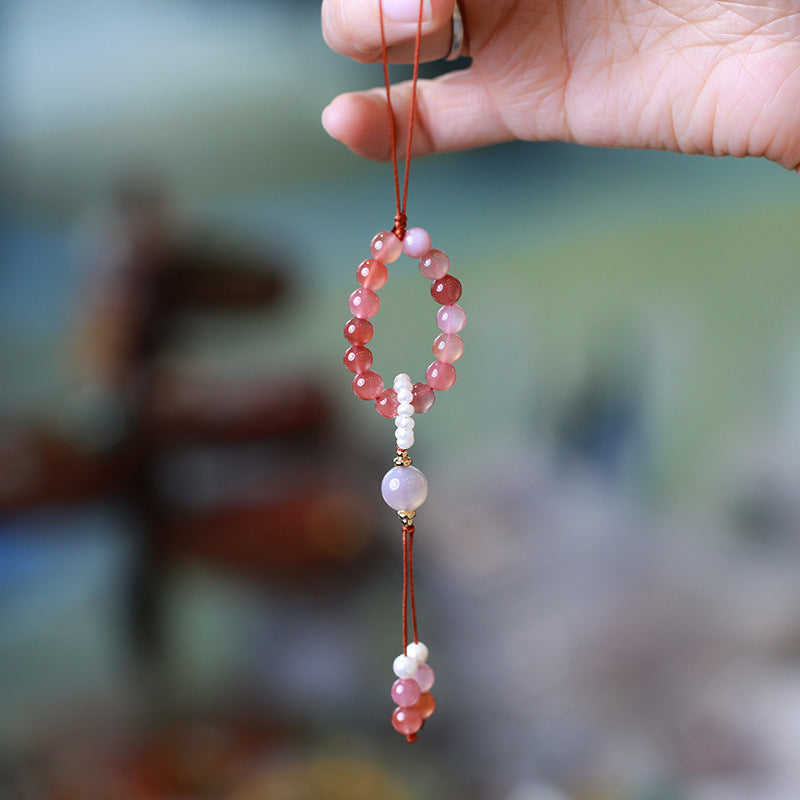 Natural Chalcedony Agate Hand Twisting Beads Phone Pendant Collection Soft Finger String Phone Chain Ancient Style Bag Strap