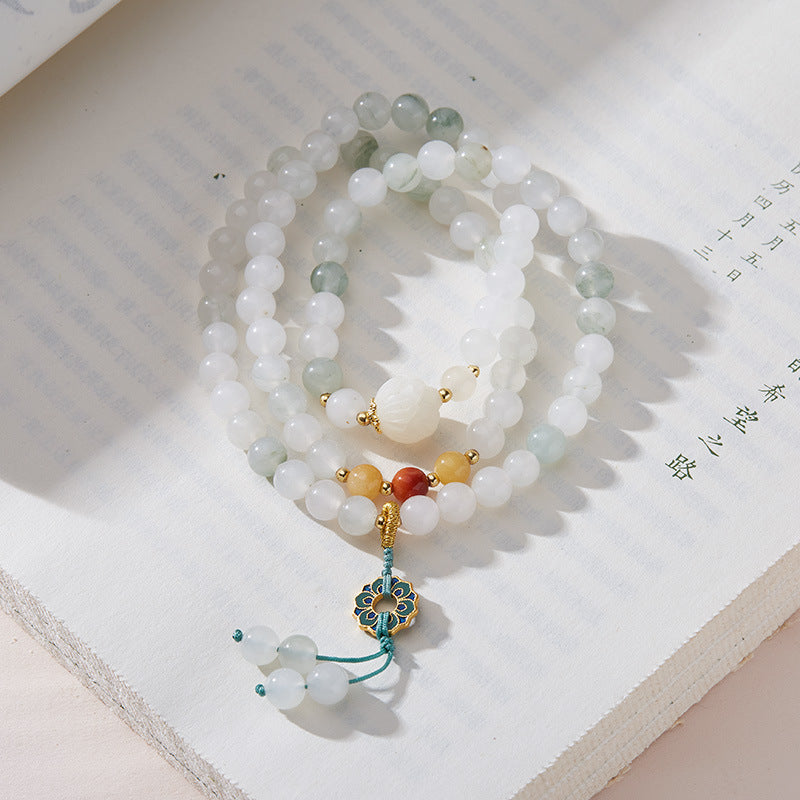 Xinjiang Natural Three-Circle Golden Silk Jade Bracelet for Women Tianshan Jadeite Stone108New Chinese Bracelet