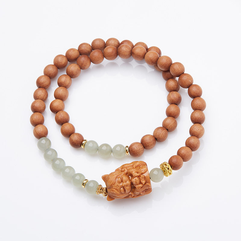 Fox Matchmaker Same Style Milk Fragrance Sandalwood Phoenix Nine Fox Demon Bracelet Nine-Tailed Fox Hetian Jade Double Circle Bracelet Set