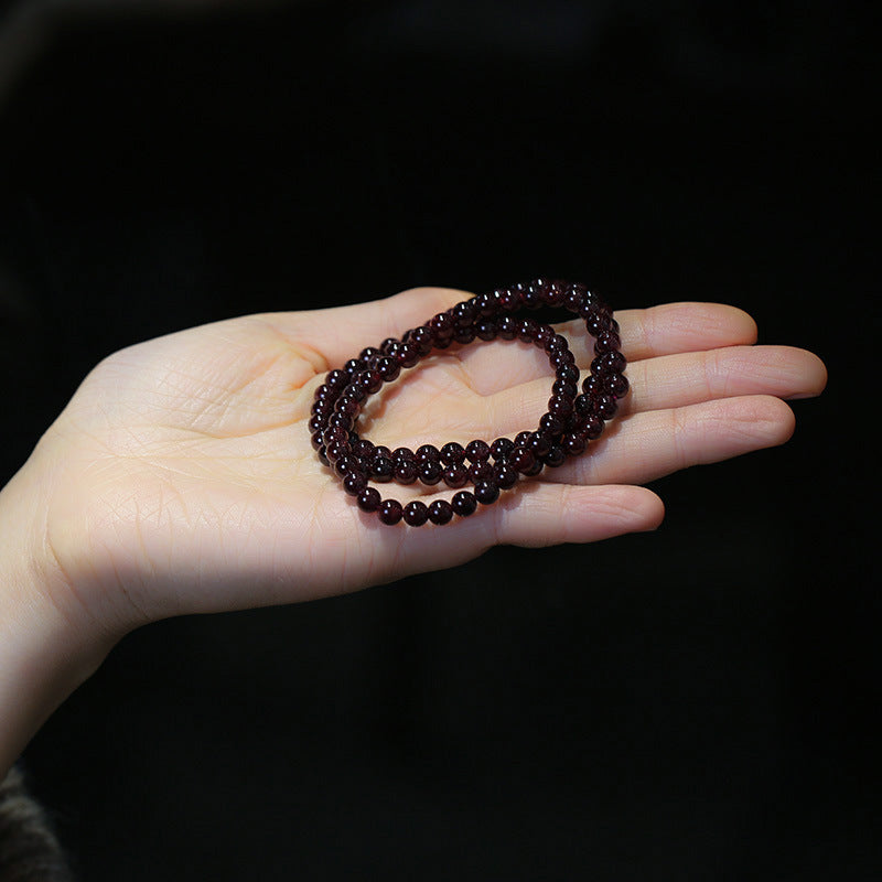 Natural Garnet Bracelet for Women Rose Red Garnet Three Circle Bracelet Simple Design Bracelet