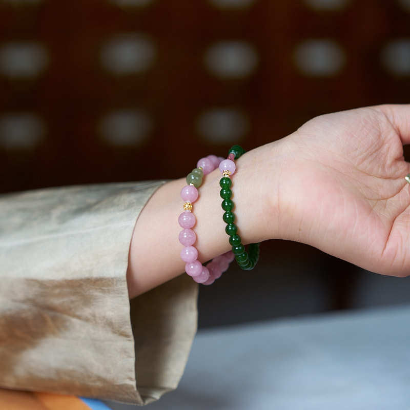 Armband aus lila Chalcedon und Hetian-Jade im gleichen Stil, S925er Silber, Armband mit Begonie- und Albizia-Muster