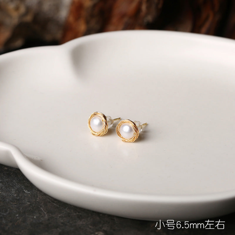 Handgefertigte, mit 14 Karat Gold gefüllte, mit Draht umwickelte Ohrringe aus natürlicher Perle im Vintage-Palaststil, super beliebt, elegante Ohrringe im Internet-Promi-Stil für Frauen