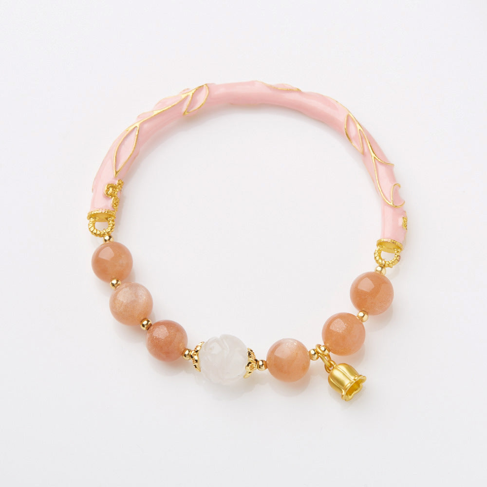 Xiangji Same Style Half Life Natural Sunstone Bracelet for Women Lily of the Valley Flower Wish Half Bracelet Gift for Best Friend