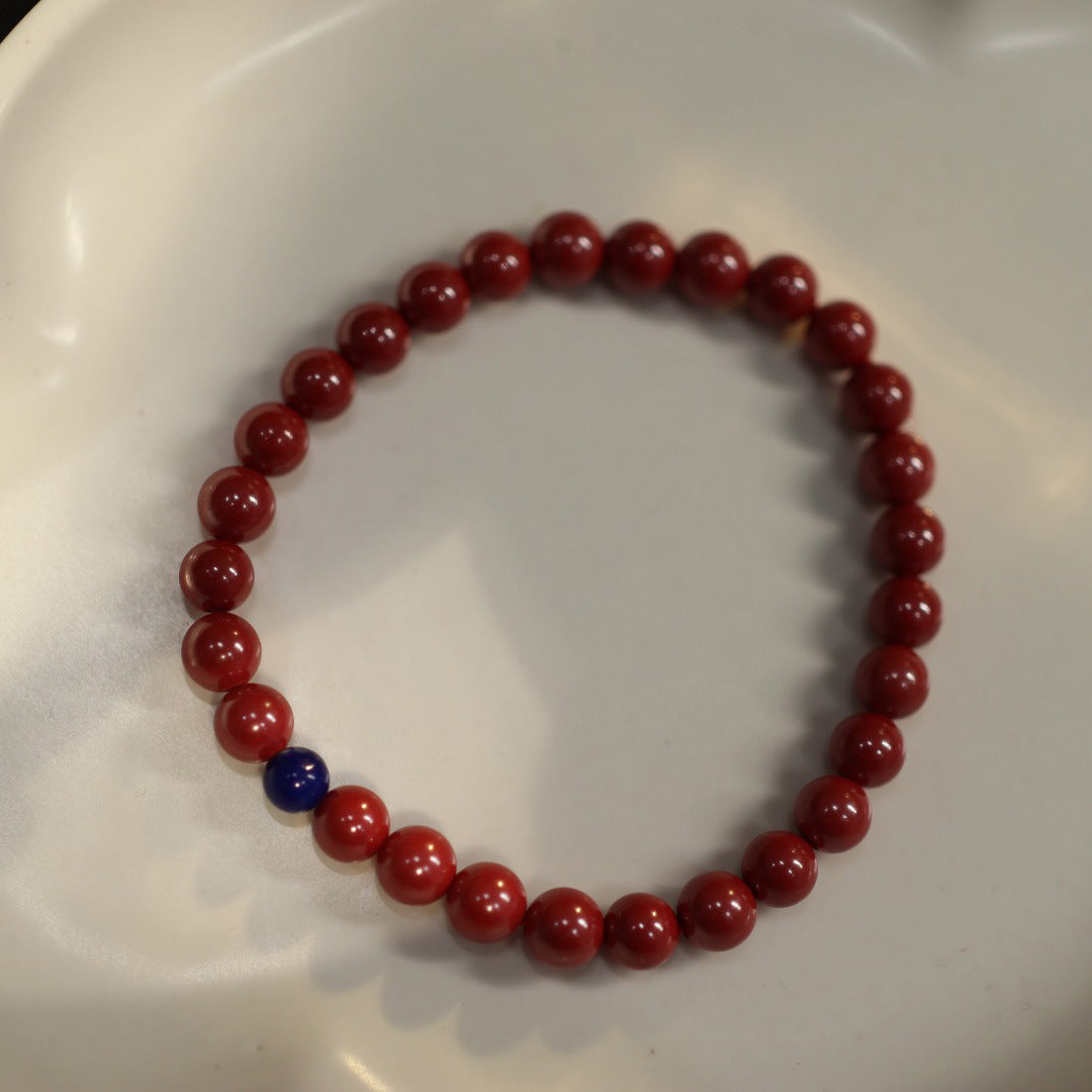 Natural High-Content Imperial Sand Bracelet with Amber and Freshwater Pearl Red Chinese Style Zodiac Year of the Dragon Cinnabar Bead Bracelet