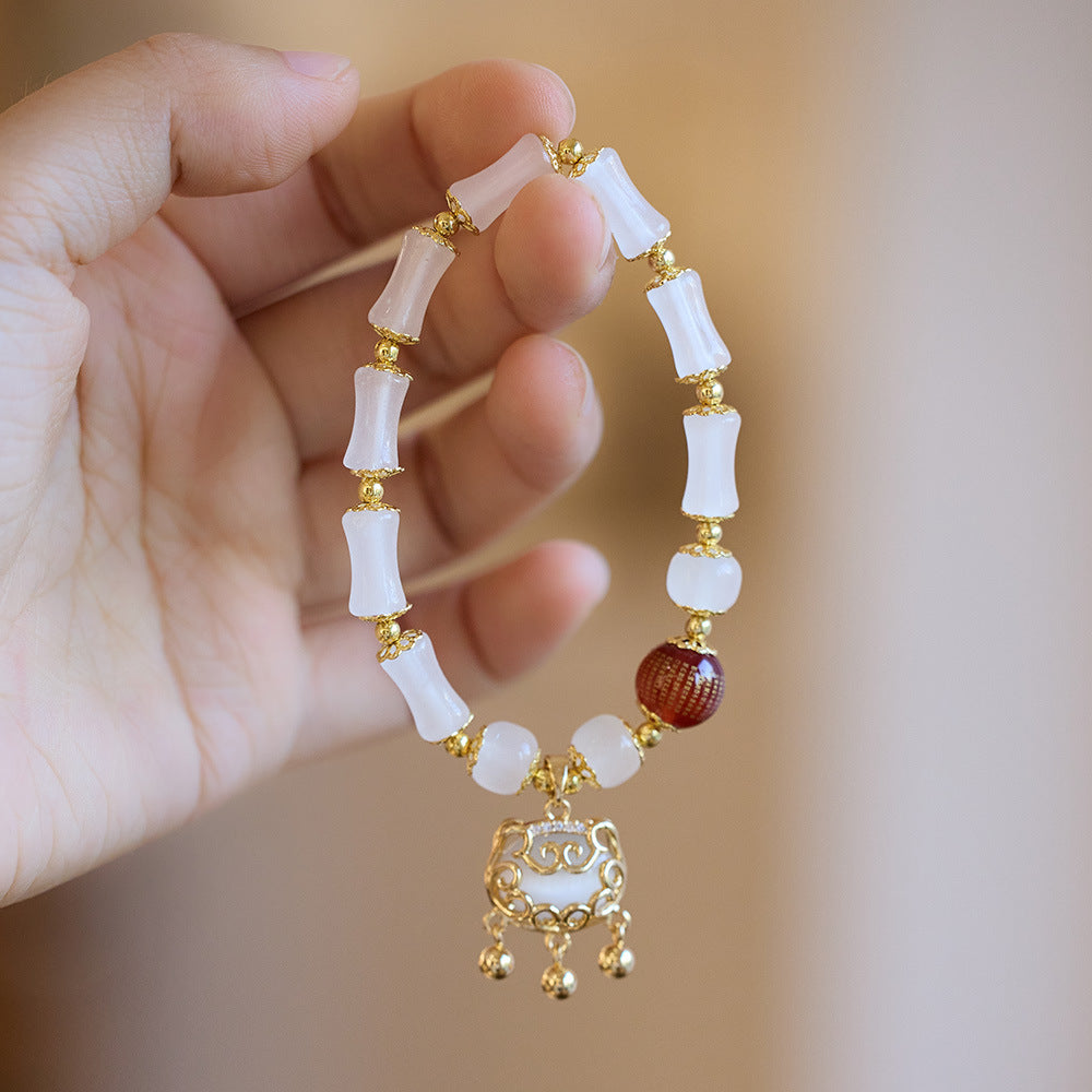National Style Temple Same Style Wealth Peace Lock Windmill Stress Relief Glass Old Xing Barrel Bead Bracelet Glass Bead Bracelet Gift for Friends