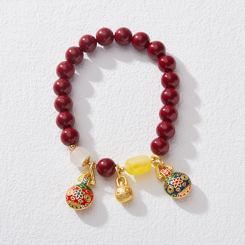 Natural Raw Mineral Purple Gold Sand Cinnabar Bracelet for Women, Gold-Swallowing Beast, Ten Perfect Bracelet, Zodiac Birth Year Gift