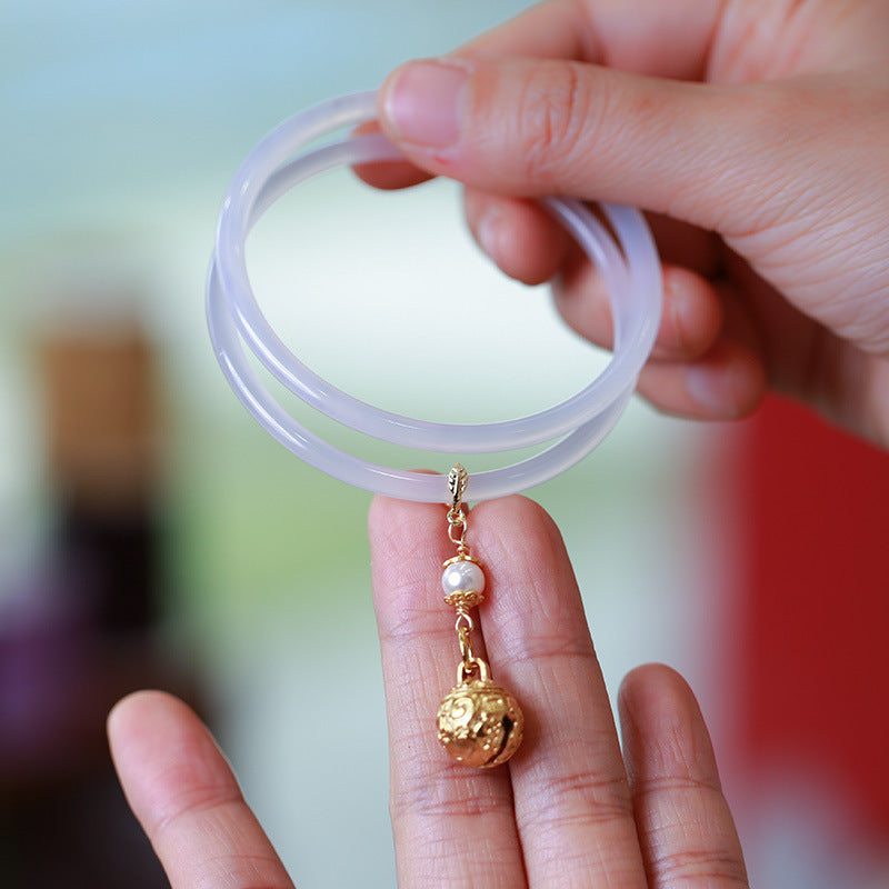 Gold-Devouring Beast Natural Chalcedony Ding-Dang Bracelet Agate Bracelet Ultra-Thin Strip Delicate and Exquisite Jade Bracelet Women's Jewelry Accessories