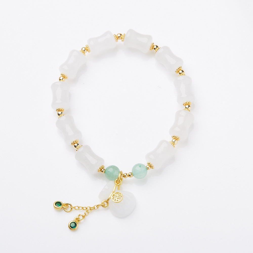 Natural Tianshan Jade Bamboo Knot Bracelet for Women Wallet Drum Money Bag Golden Silk Jade High-end Feel Bestie Bracelet Gift