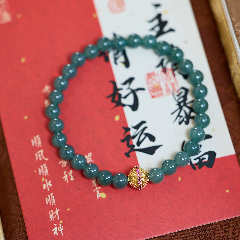 Natural Source6MM Blue Water Jade Bracelet for Women with Filigree Enamel and Lucky Jade A Handmade Bracelet