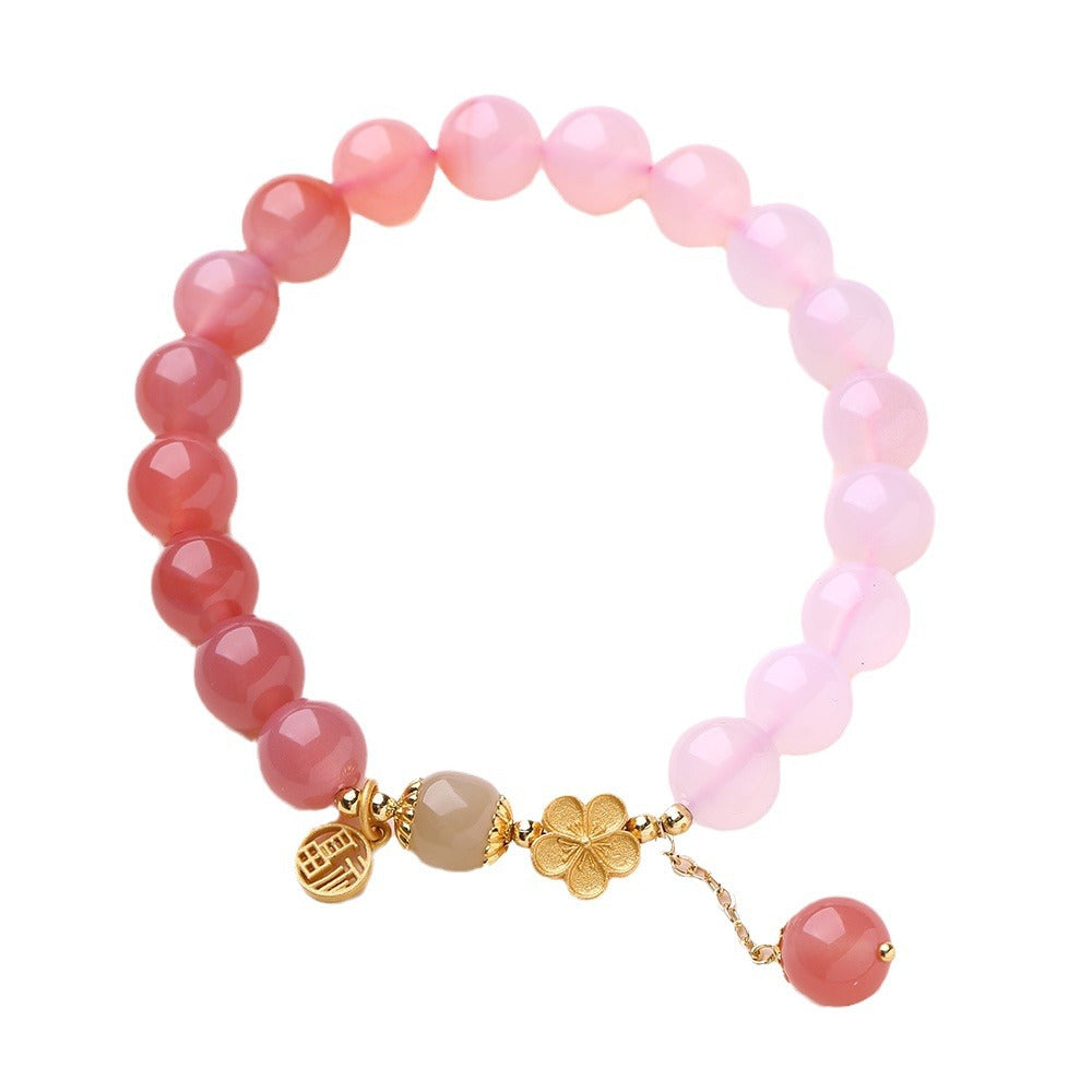 Natural Gradient Salt Source Agate Bracelet for Women Ten Miles Peach Blossom High-end Sense National Style Bracelet Gift