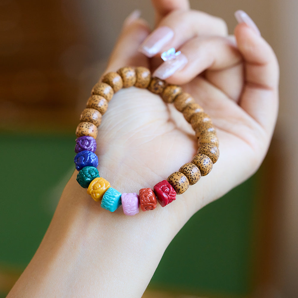 Natural Hainan White Jade Bodhi Bracelet Seven Colors Rainbow Lion Dance Zodiac Year Cultural Play Bracelet Dragon Year Accessories
