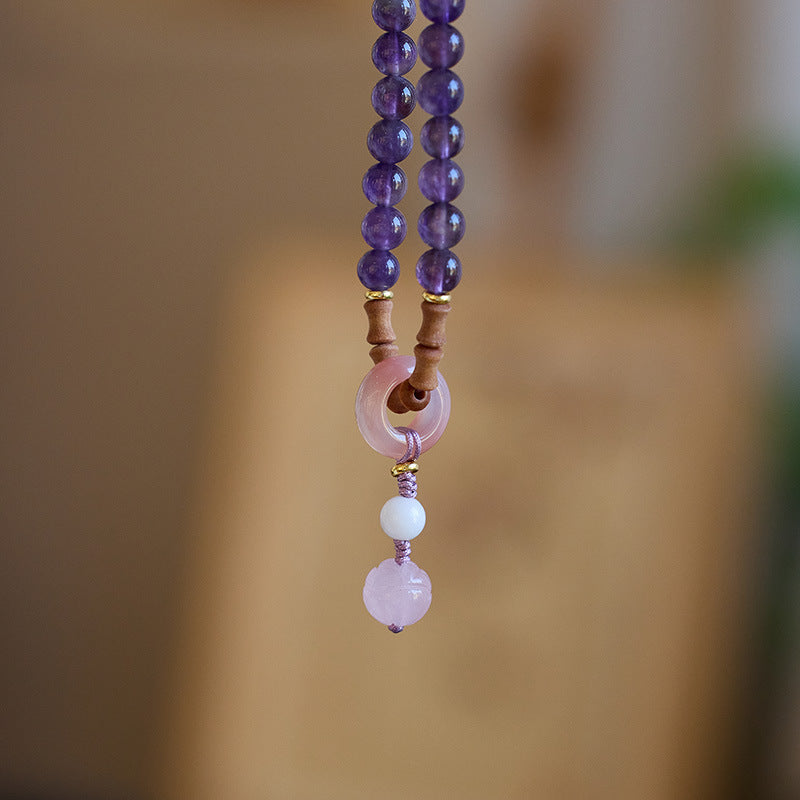 Nine Purple Fire Keychain Phone Pendant Zodiac Year Bracelet for Women Natural Amethyst Dragon Year Gourd Design