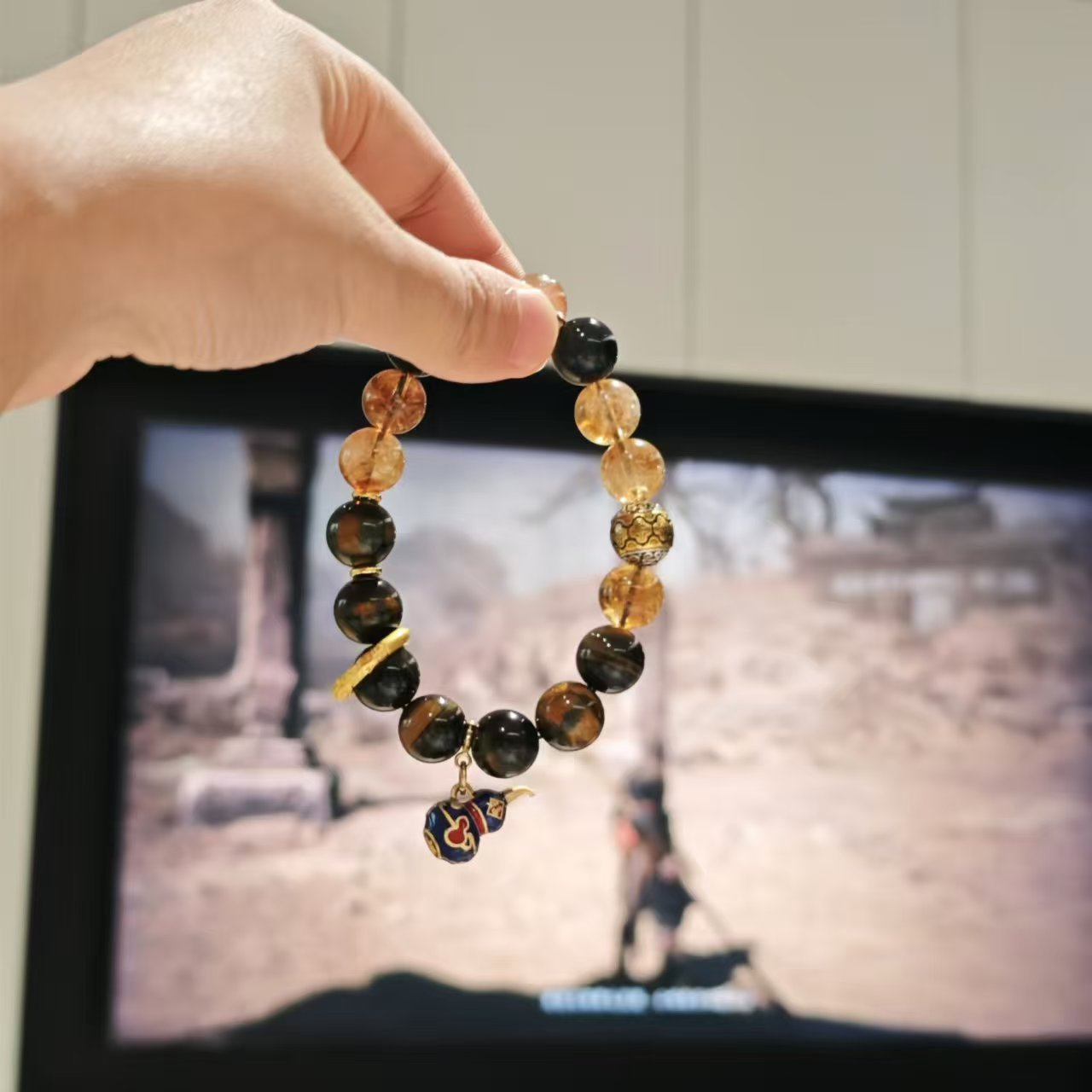 Black Mythology Sun Wukong Natural Tiger Eye Stone Bracelet Obsidian Hand Toy Bracelet Gift for Men Personalized Gift