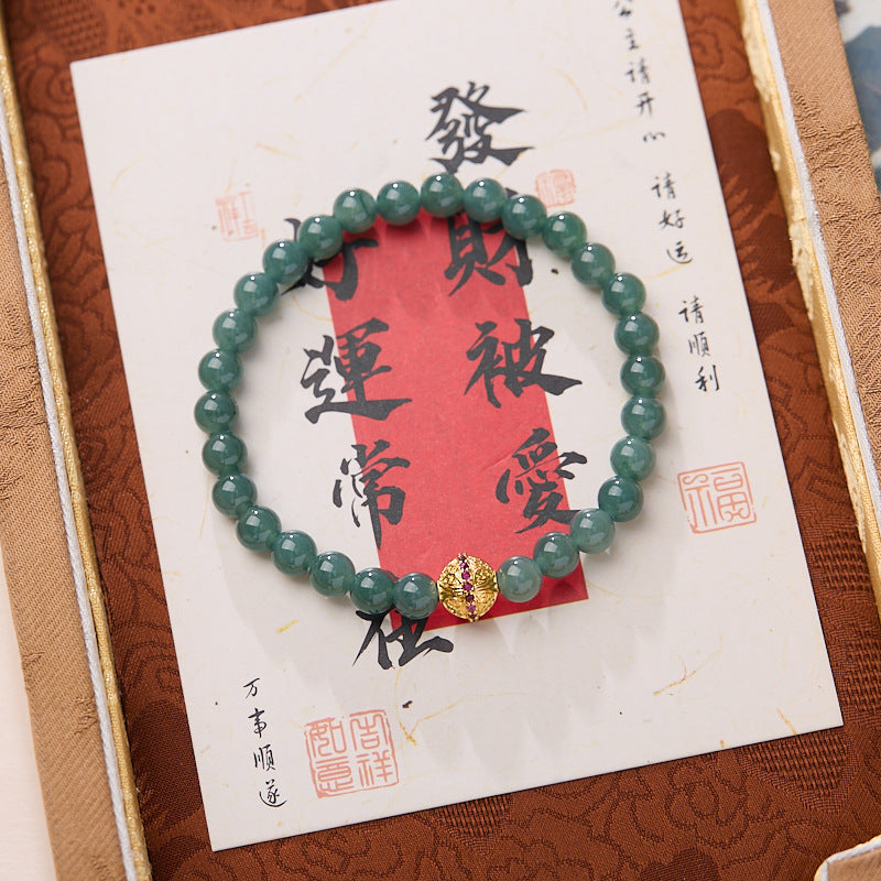 Natural Source6MM Blue Water Jade Bracelet for Women with Filigree Enamel and Lucky Jade A Handmade Bracelet