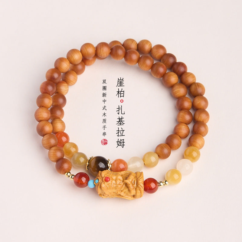 Ancient Style Bracelet Wenwan Agarwood Women Layered Wear Niche Tiger Eye6MM Round Bead Five Strands Single and Double Circle Agarwood Bracelet