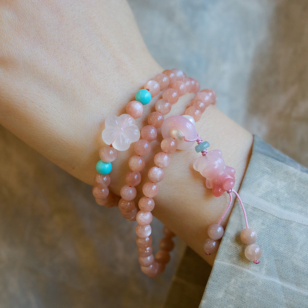 Natural Sunstone Bracelet for Women Agate Bear Pendant High-end Bracelet Orange Moonlight Crystal