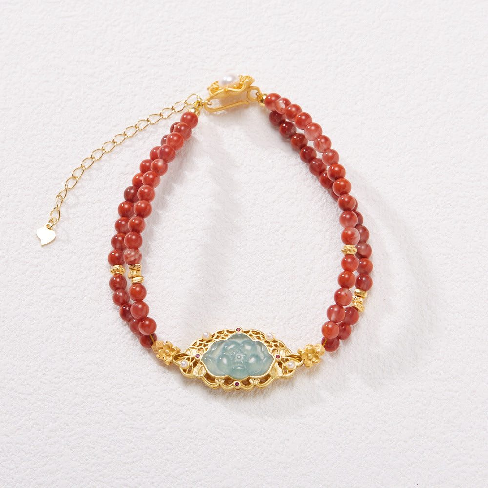 New Chinese Style Natural Sichuan Material4MM Liangshan South Red Agate Bracelet for Women, Small Rice Beads, Cherry Persimmon Red, South Red Agate Collection