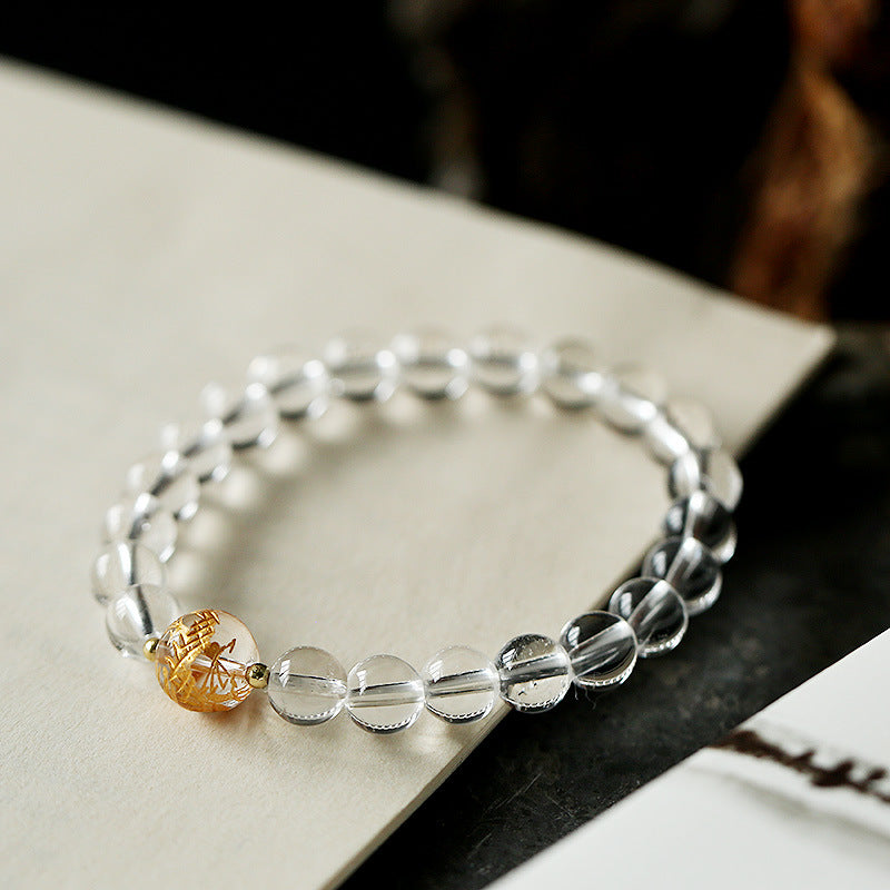 Original Design Niche Obsidian White Crystal Bracelet Gold-Plated Dragon Ball Good Luck Bracelet for Men and Women Couples Gift