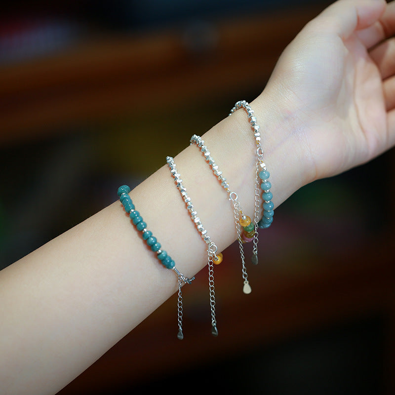 Yiyi|Small pieces of silver S925Sterling Silver Bracelet for Women Original Niche Design Natural Crystal Beaded Bracelet Vintage Style Gift