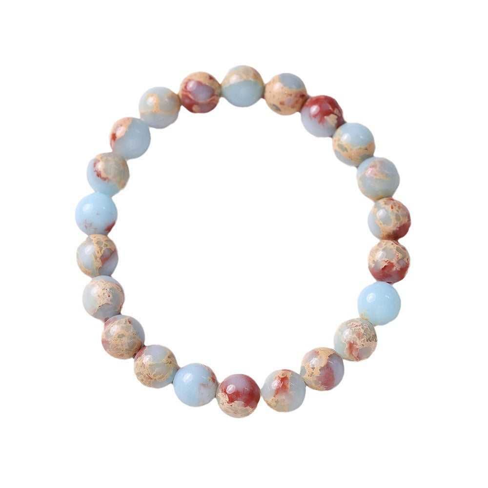 New Chinese Style Natural8MM Shoushan Stone Bracelet Blue Single Circle Bead Retro Ethnic Style Unisex Jewelry