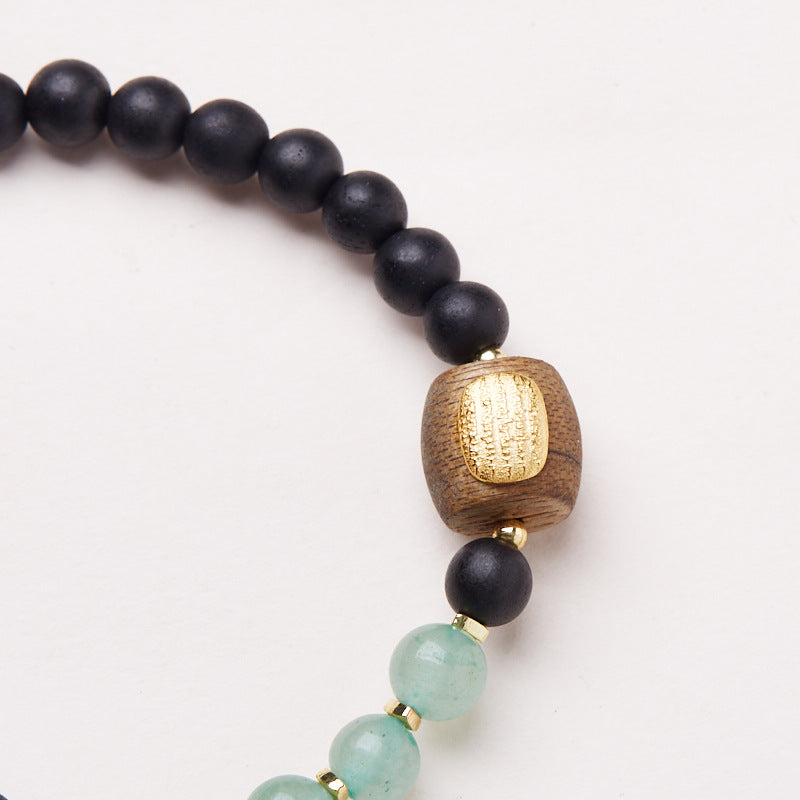 Half Mountain Half Water Soil Agarwood Green Aventurine Five-Striped Sutra Bracelet Niche High-End Hand String Gift Live Source