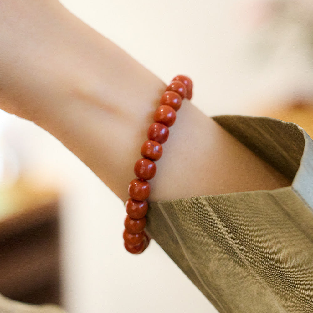 Chuanliang Liangshan Natural South Red Agate Bracelet Full Flesh Persimmon Red Old Xing Barrel Bead Straight Cut Agate Bracelet for Women