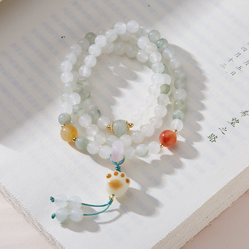 Xinjiang Natural Three-Circle Golden Silk Jade Bracelet for Women Tianshan Jadeite Stone108New Chinese Bracelet