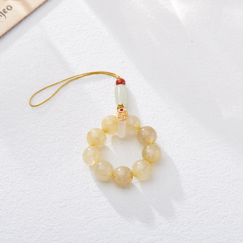 Natural10MM Goldene Haar Kristall Telefon Kette Runde Perle Ring Hand Twist Kristall Anhänger Tasche Charme Keychain Dekoration