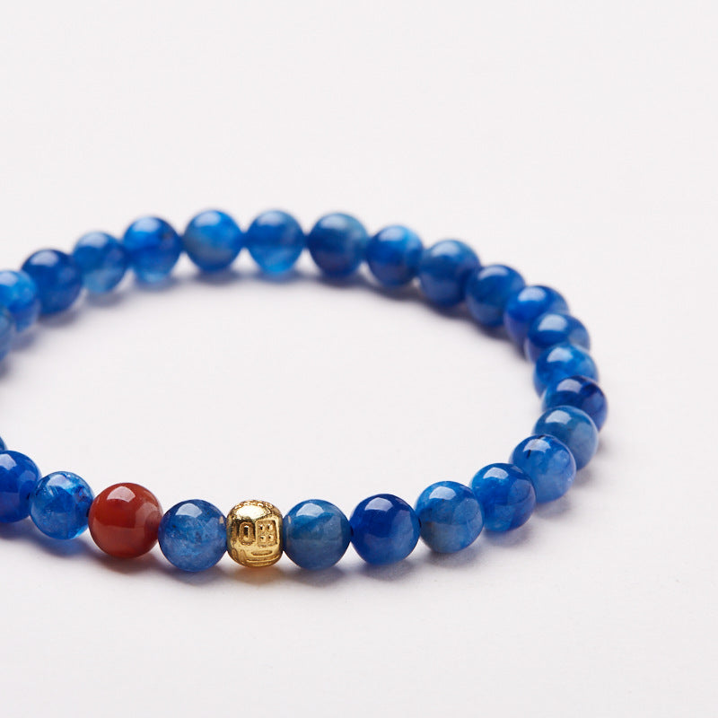 Natural6MM Blue Crystal Stone Bracelet for Women S925Pfaff Mountain Viewing Moon Appreciation Bracelet Oil Painting Blue Gemstone Bracelet