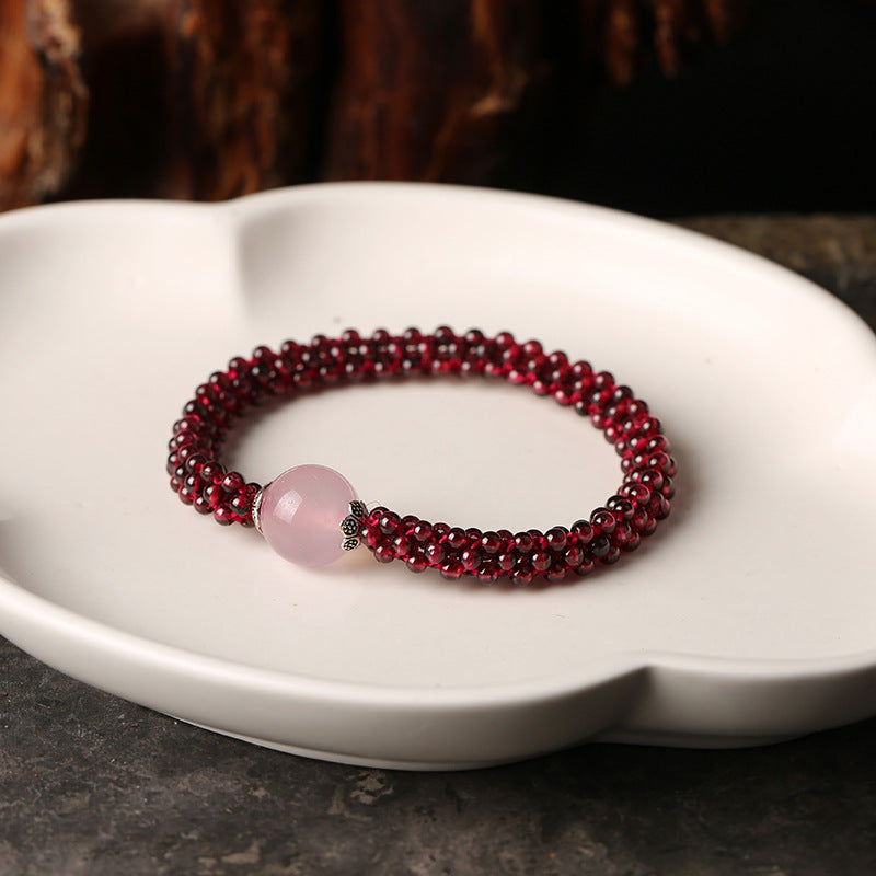 Natural Garnet Bracelet for Women Purple Tooth Black Crystal Jewelry Amazonite Pink Quartz Agate Woven Bracelet