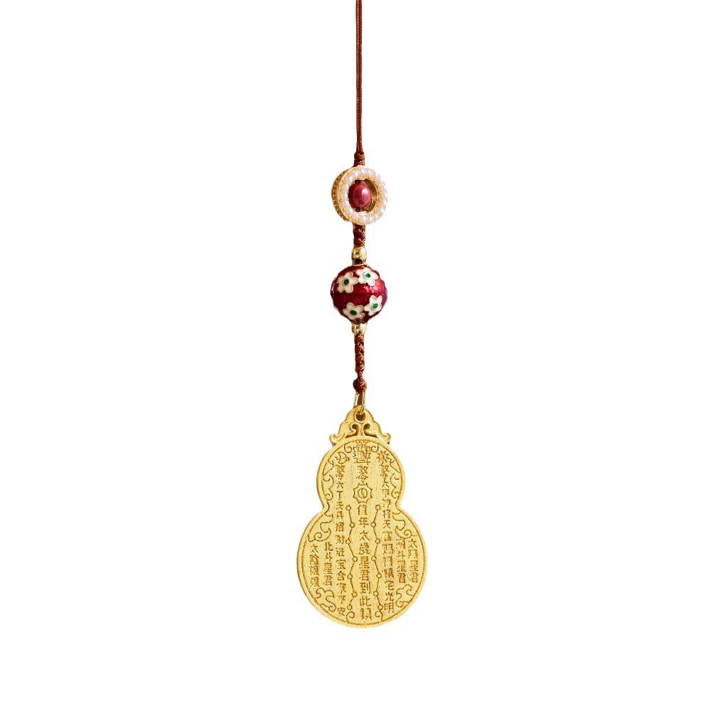 Ancient Method Sand Gold Copper Plated Gourd Pendant with Cinnabar and Hydrangea DIY Birth Year Wealth Business Good Luck Keychain Phone Pendant