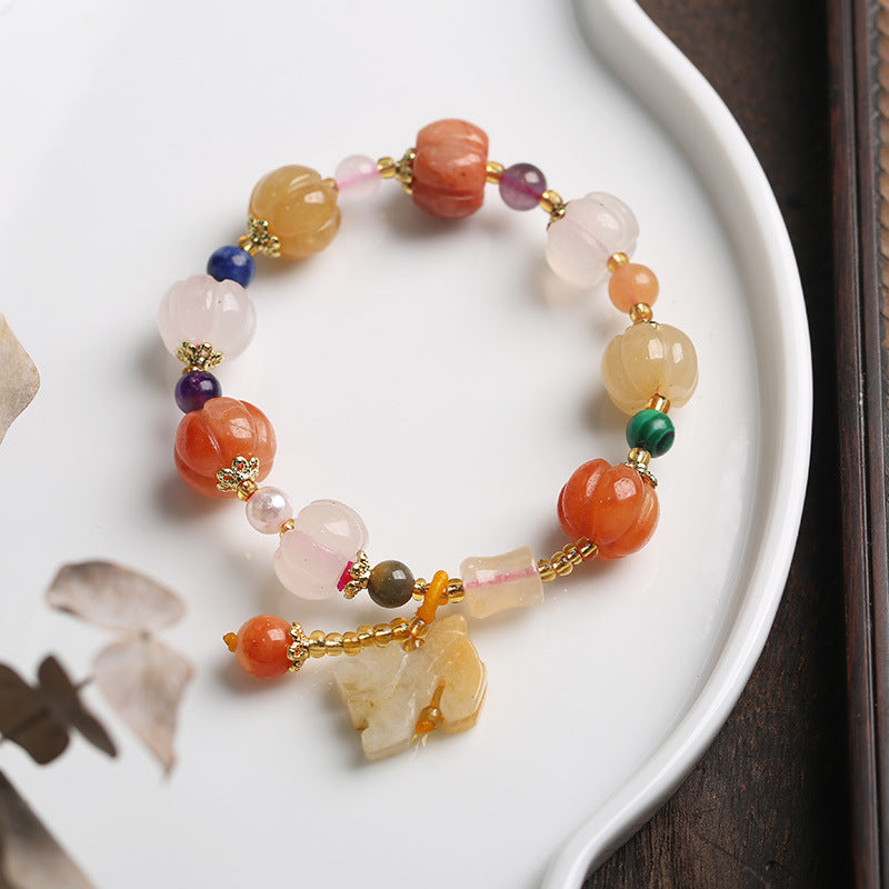 Feiyi Jewelry Gold Silk Jade Bracelet Drum Beads Pumpkin Beads Gourd Ethnic Style Bracelet Yellow Jade Pixiu Bracelet for Women