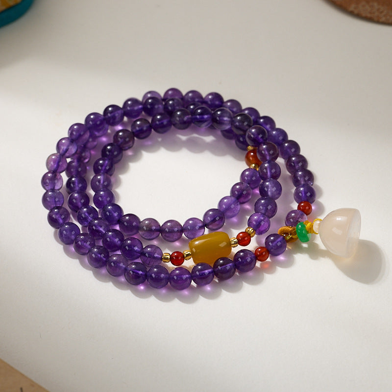 New Chinese Style Natural6MM Amethyst Bracelet for Women Gourd Coin Good Luck Crystal Bracelet Gift for Best Friend