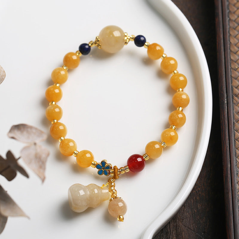 Feiyi Jewelry Gold Silk Jade Bracelet Drum Beads Pumpkin Beads Gourd Ethnic Style Bracelet Yellow Jade Pixiu Bracelet for Women
