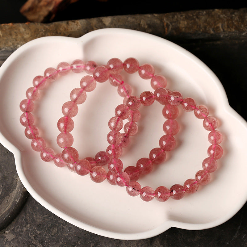 Custom Natural Strawberry Quartz Bracelet for Women Pigeon Blood Red Quartz DIY Pink crystal peach blossom beads