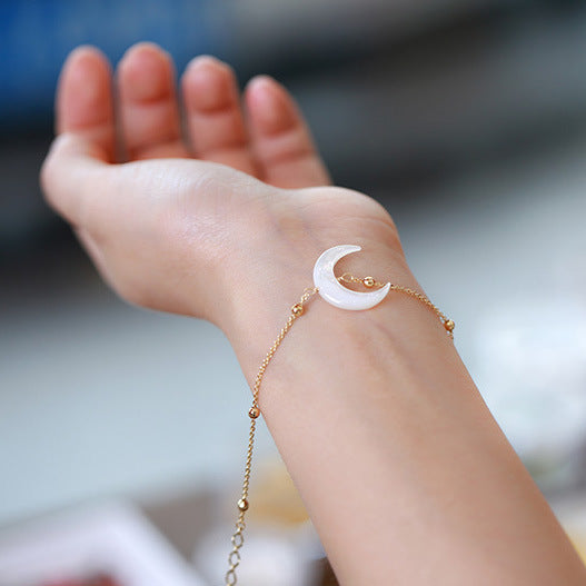Canglan Jue Bone Orchid Halskette im gleichen Stil, handgewebte Muschelkette mit Mondanhänger, Vintage-Halskette, kleines Geschenk