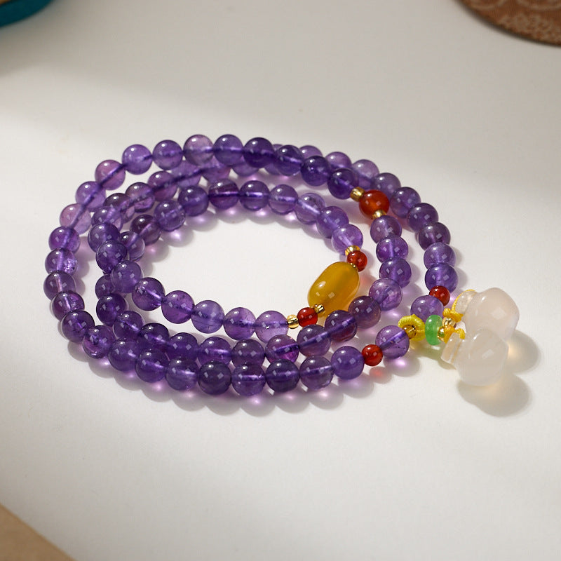New Chinese Style Natural6MM Amethyst Bracelet for Women Gourd Coin Good Luck Crystal Bracelet Gift for Best Friend