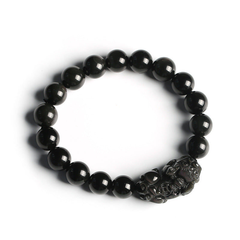 Natural Rainbow Eye Obsidian Pixiu Bracelet16mm Natural Obsidian Pixiu Men's Buddhist Bead Bracelet