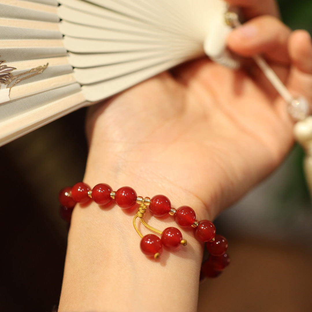 Live Streaming Natural8MM Red Agate Bracelet for Women Good Things Come in Pairs Tassel Style Woven Chalcedony Agate Bracelet