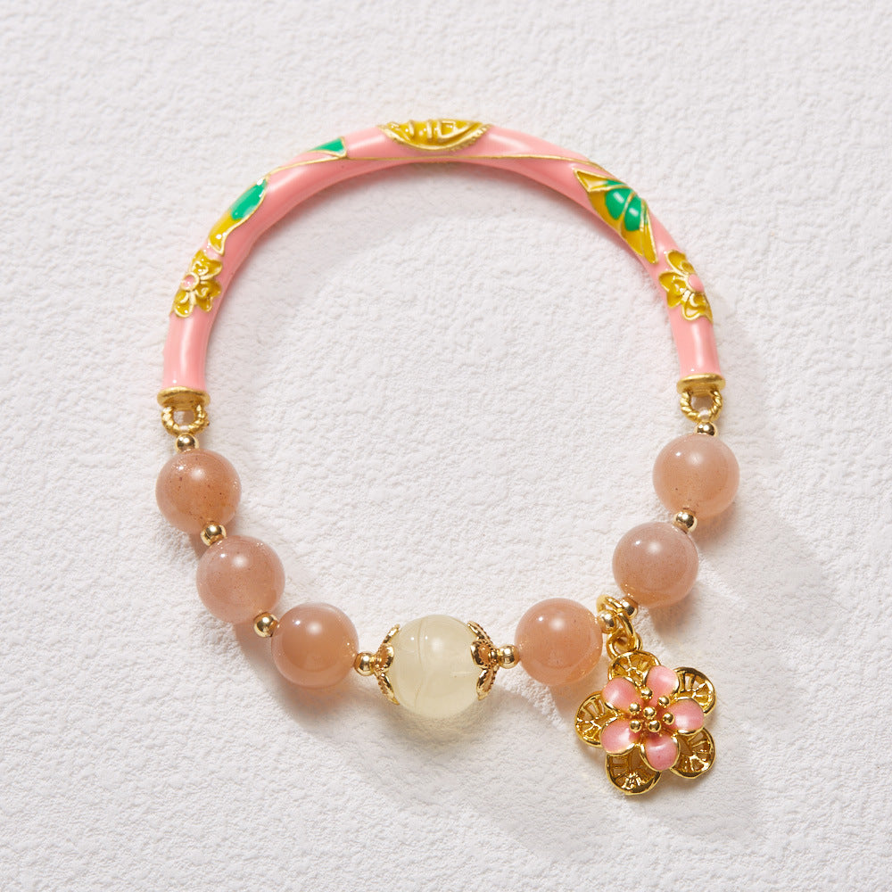 Xiangji Same Style Half Life Natural Sunstone Bracelet for Women Lily of the Valley Flower Wish Half Bracelet Gift for Best Friend