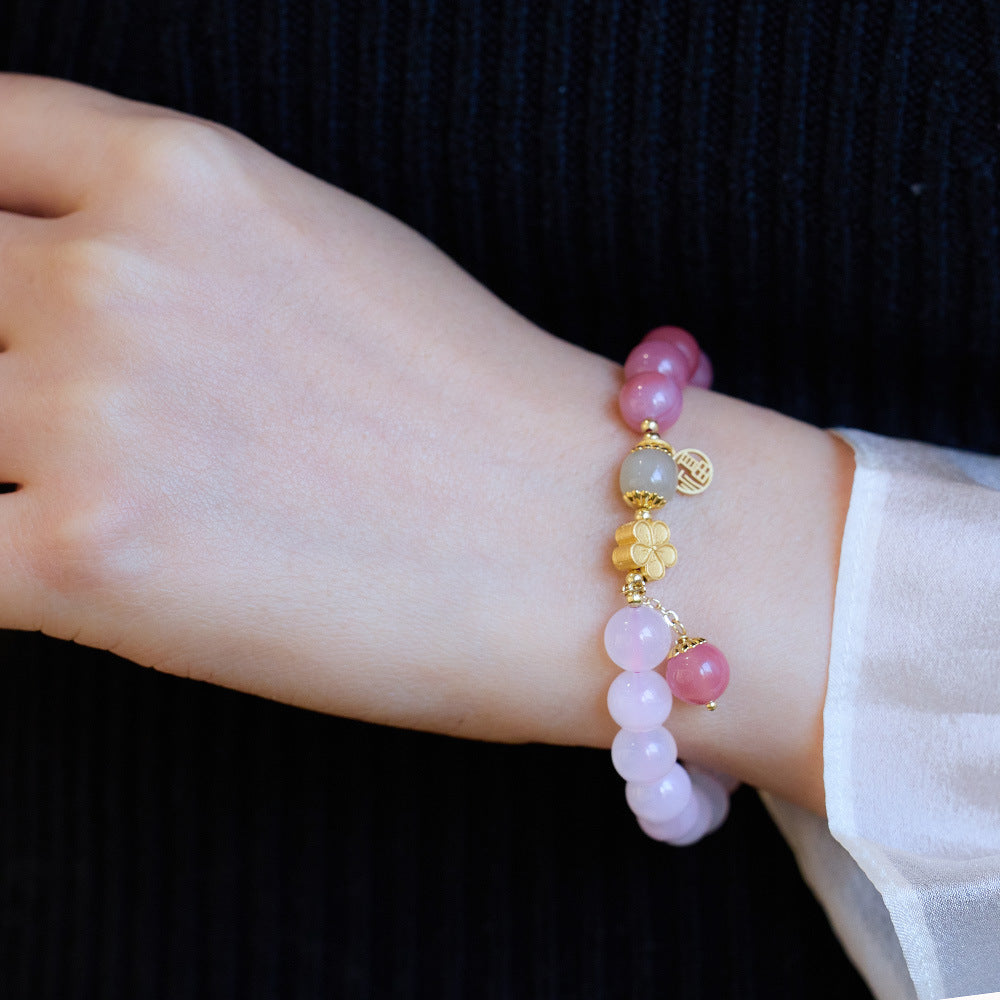Natural Gradient Salt Source Agate Bracelet for Women Ten Miles Peach Blossom High-end Sense National Style Bracelet Gift