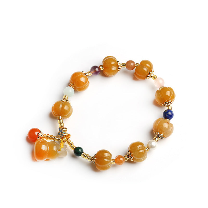 Feiyi Jewelry Gold Silk Jade Bracelet Drum Beads Pumpkin Beads Gourd Ethnic Style Bracelet Yellow Jade Pixiu Bracelet for Women